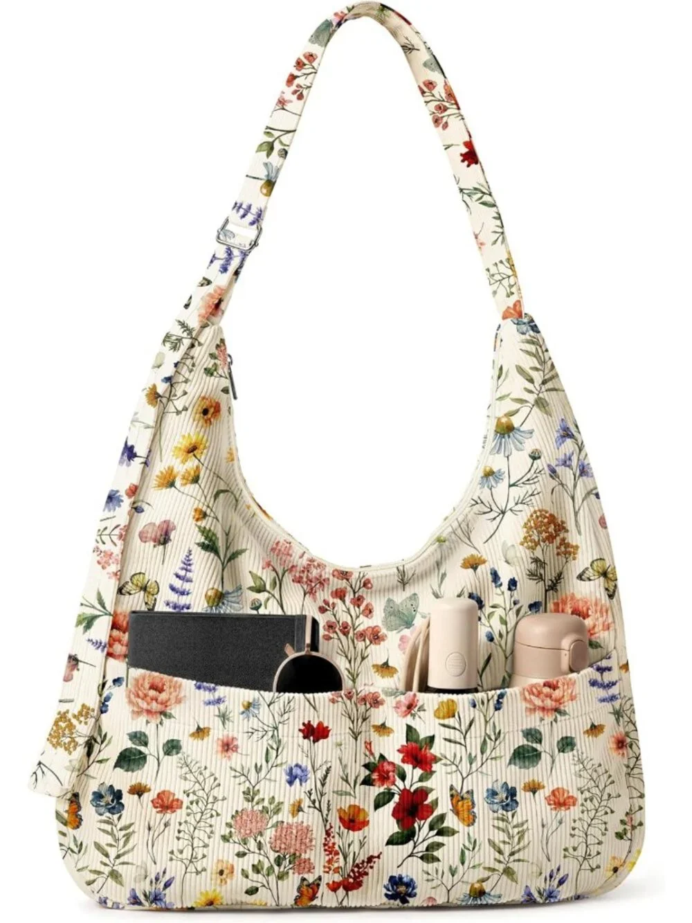 Stylish Large Corduroy Hobo Bag for Women - Slouchy Shoulder Tote with Zipper